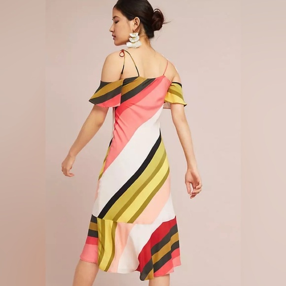 Anthropologie Madison Silk Off The Shoulder Midi Dress SZ 4 Seen Worn Kept - Picture 7 of 13